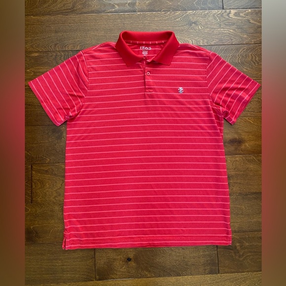 Izod Other - Izod Performance Polo, Men’s Medium, Red Striped, Moisture Wicking